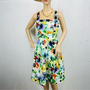 Adrianna Papell size 4 blue floral lined fit flare dress